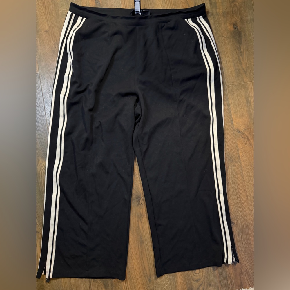Torrid Black Wide Leg Track Pants with White Stripes